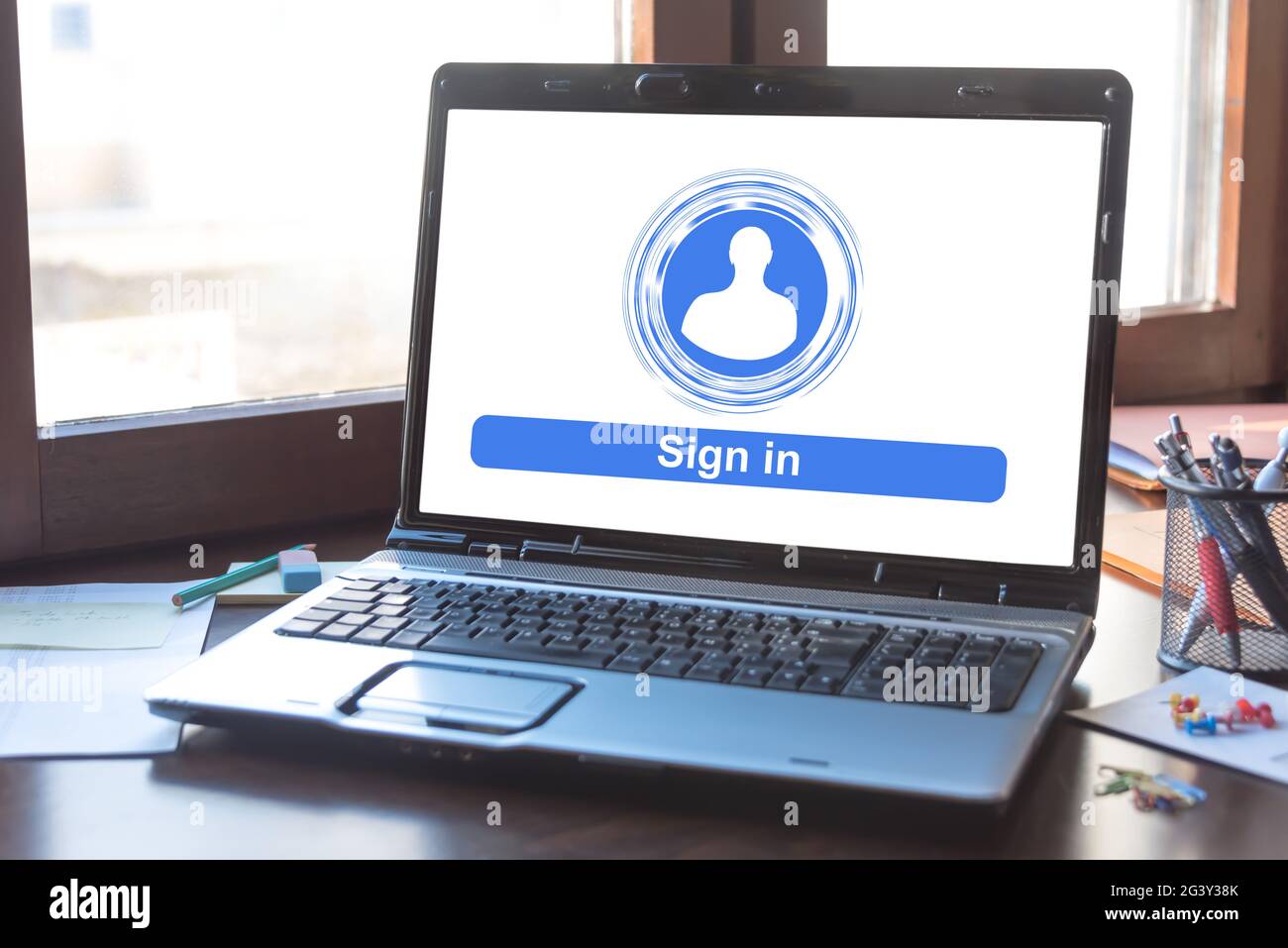 Laptop screen displaying a sign in concept Stock Photo - Alamy