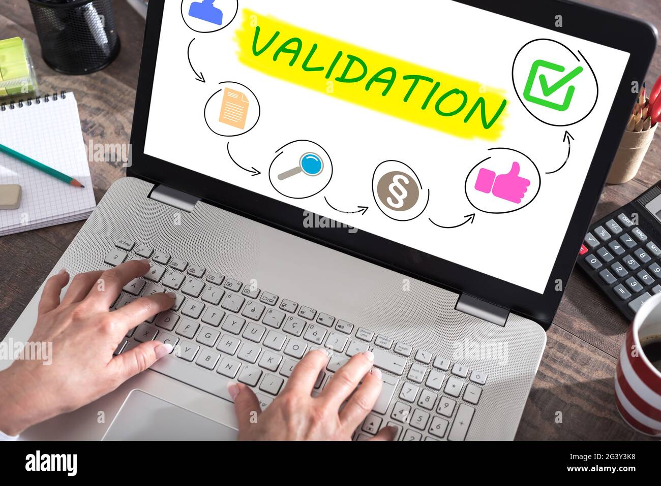 Validation concept shown on a laptop screen Stock Photo