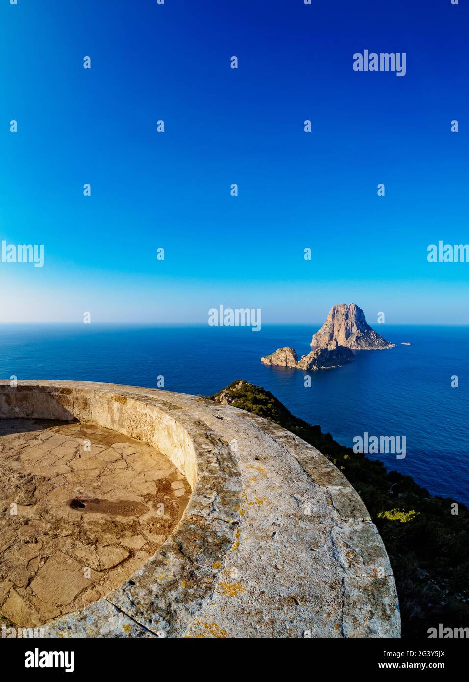 View from Torre des Savinar towards Es Vedra Island, Ibiza, Balearic Islands, Spain Stock Photo