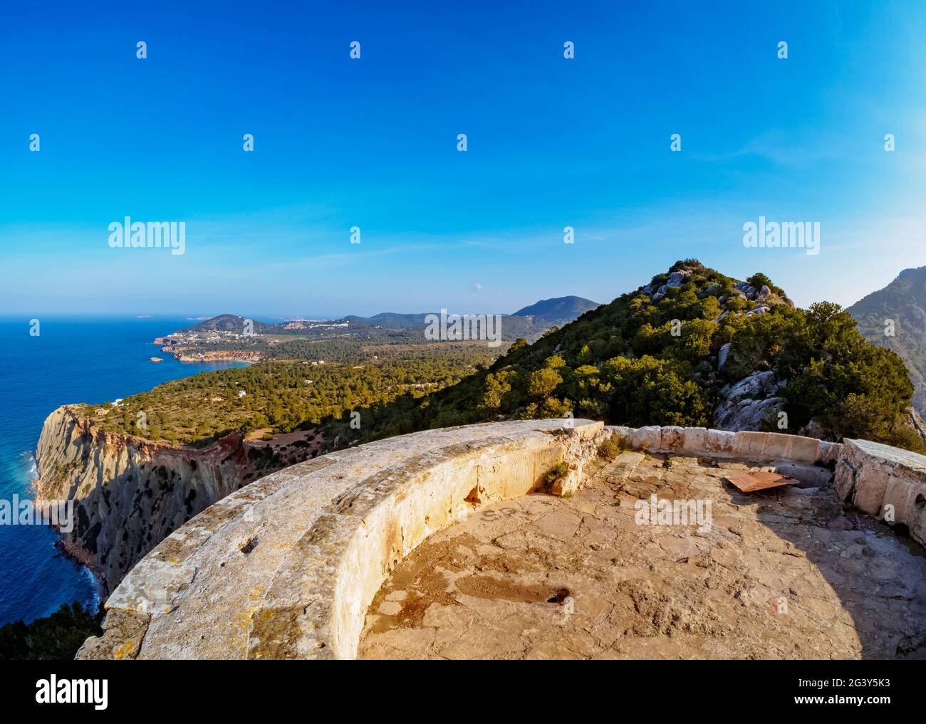 View from Torre des Savinar towards Cala d'Hort, Ibiza, Balearic Islands, Spain Stock Photo