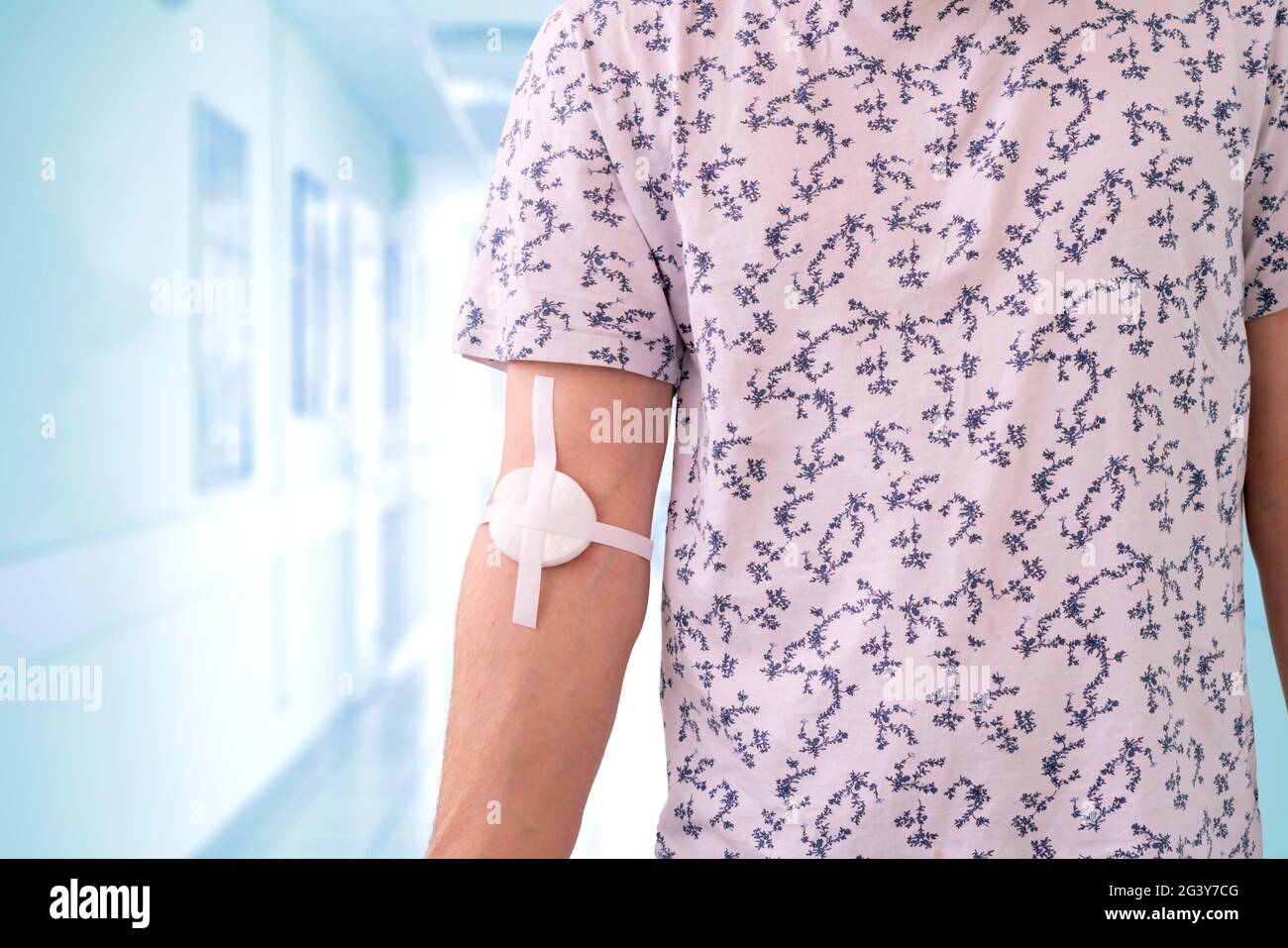 male hand bandage after the blood donation, medical patient donor