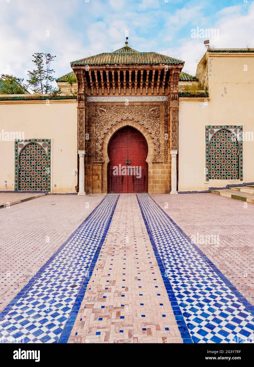 Entrance of the Sultan Moulay Ismail Mausoleum, Meknes, Fez-Meknes Region, Morocco Stock Photo