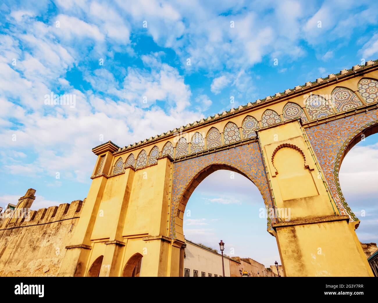 Moulay Ismail Mausoleum Gate, Meknes, Fez-Meknes Region, Morocco Stock Photo