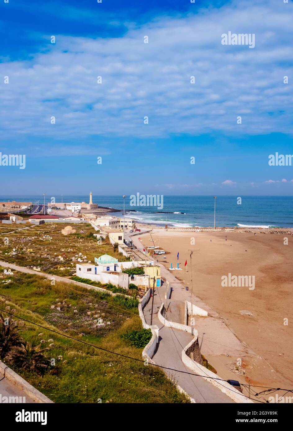 Rabat Beach, elevated view, Rabat-Sale-Kenitra Region, Morocco Stock Photo