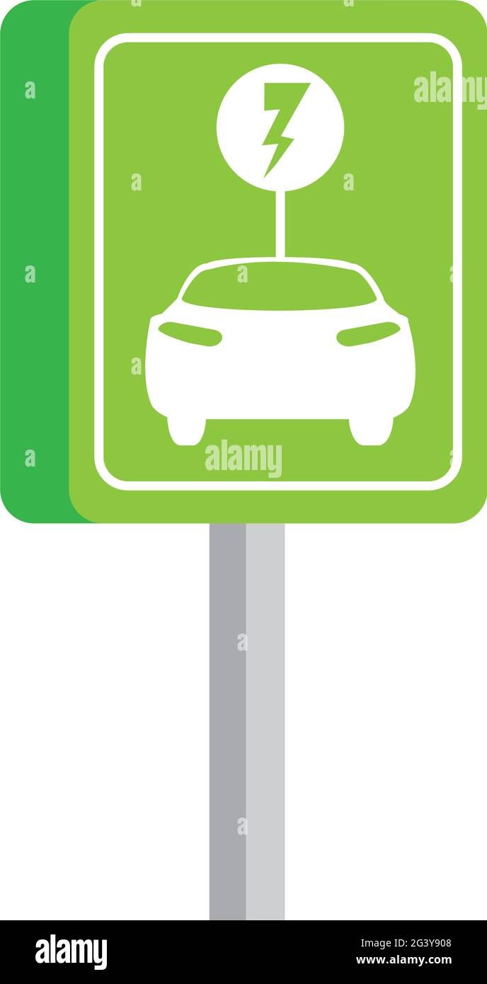 electric car signpost Stock Vector