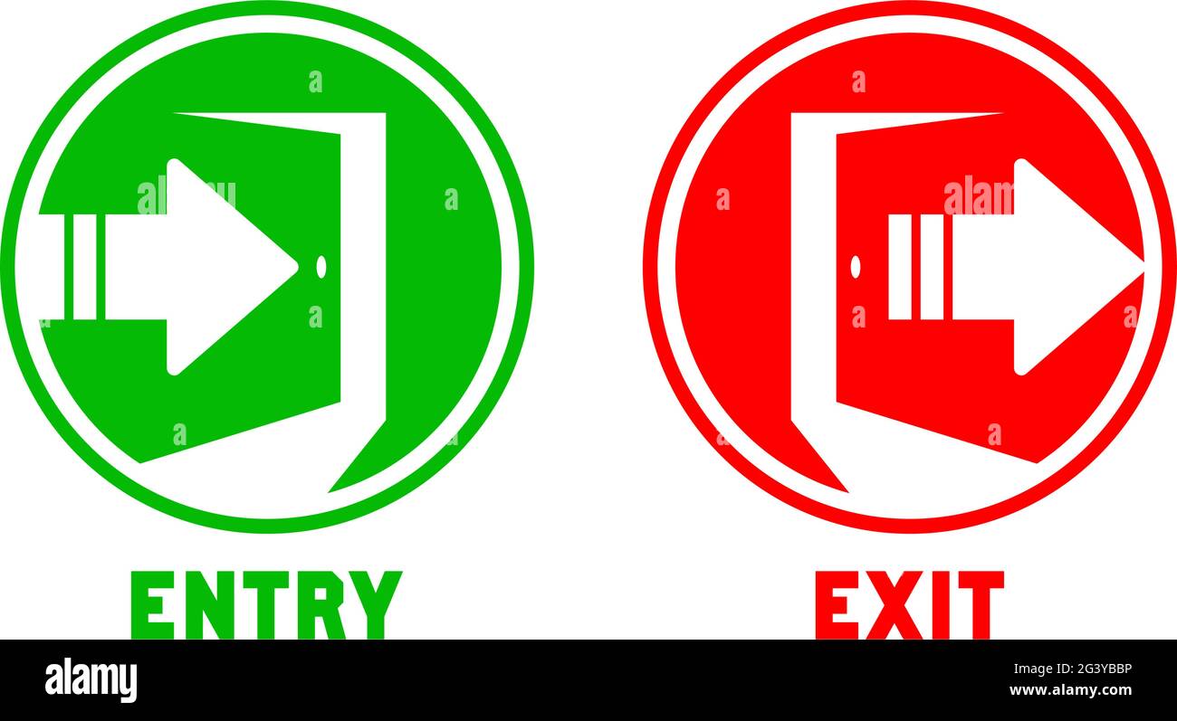 Enter and exits through the open door. Entry and exit sign. Vector Stock Vector