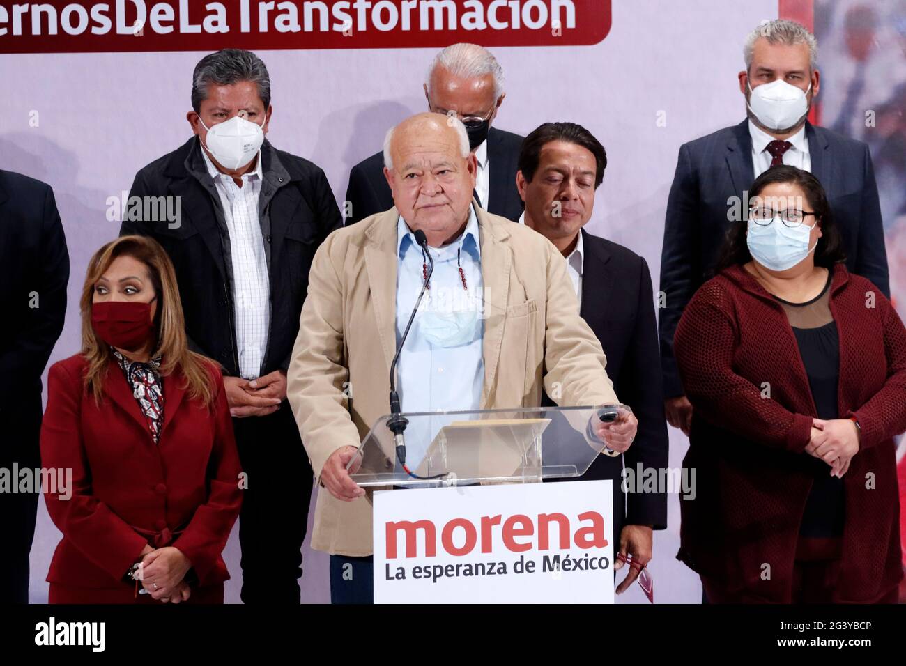 MEXICO CITY, MEXICO - JUNE 16: Victor Manuel Castro, governor-elect for the  state of Baja California Sur by National Regeneration Movement Party,  signed an agreement to respect the laws and support the