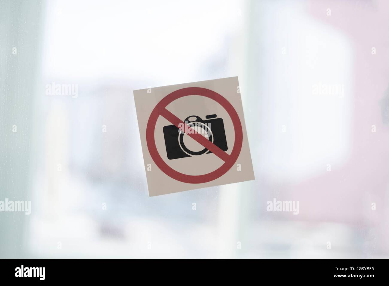 camera banned symbol icon sticker on the wall in public place, shooting ...
