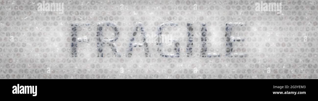 Word fragile covered in bubble foil Stock Photo