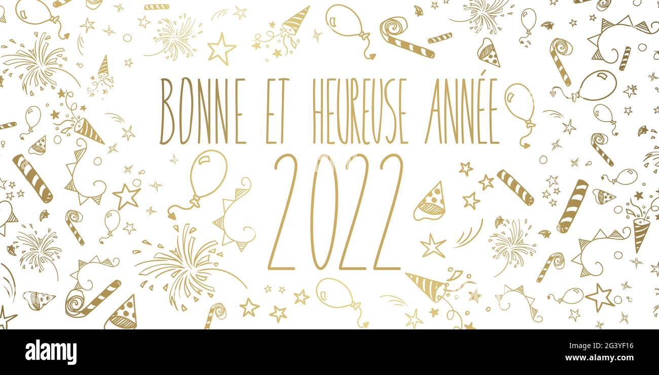 French 2022 happy new year celebration doodles illustration Stock Photo
