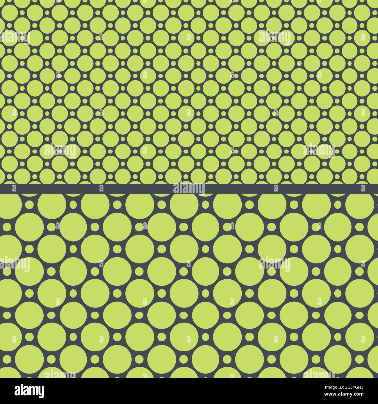 Seamless Abstract Simple Organic Pattern. Scalable Dots and Circles Pattern. Set of 2 Patterns made from Circle Shapes. Neon Green Background. Stock Vector