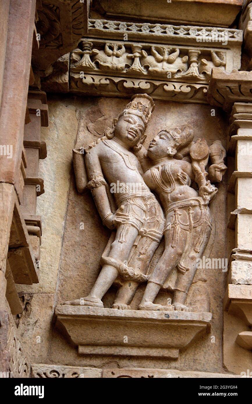 Carving of Graceful Couple, Khajuraho Stock Photo