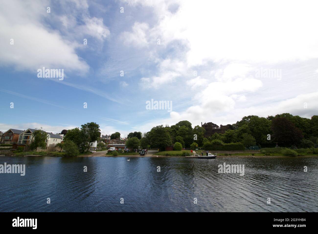 11 June 2021 - Chester UK: View of riverside from the River Dee Stock ...