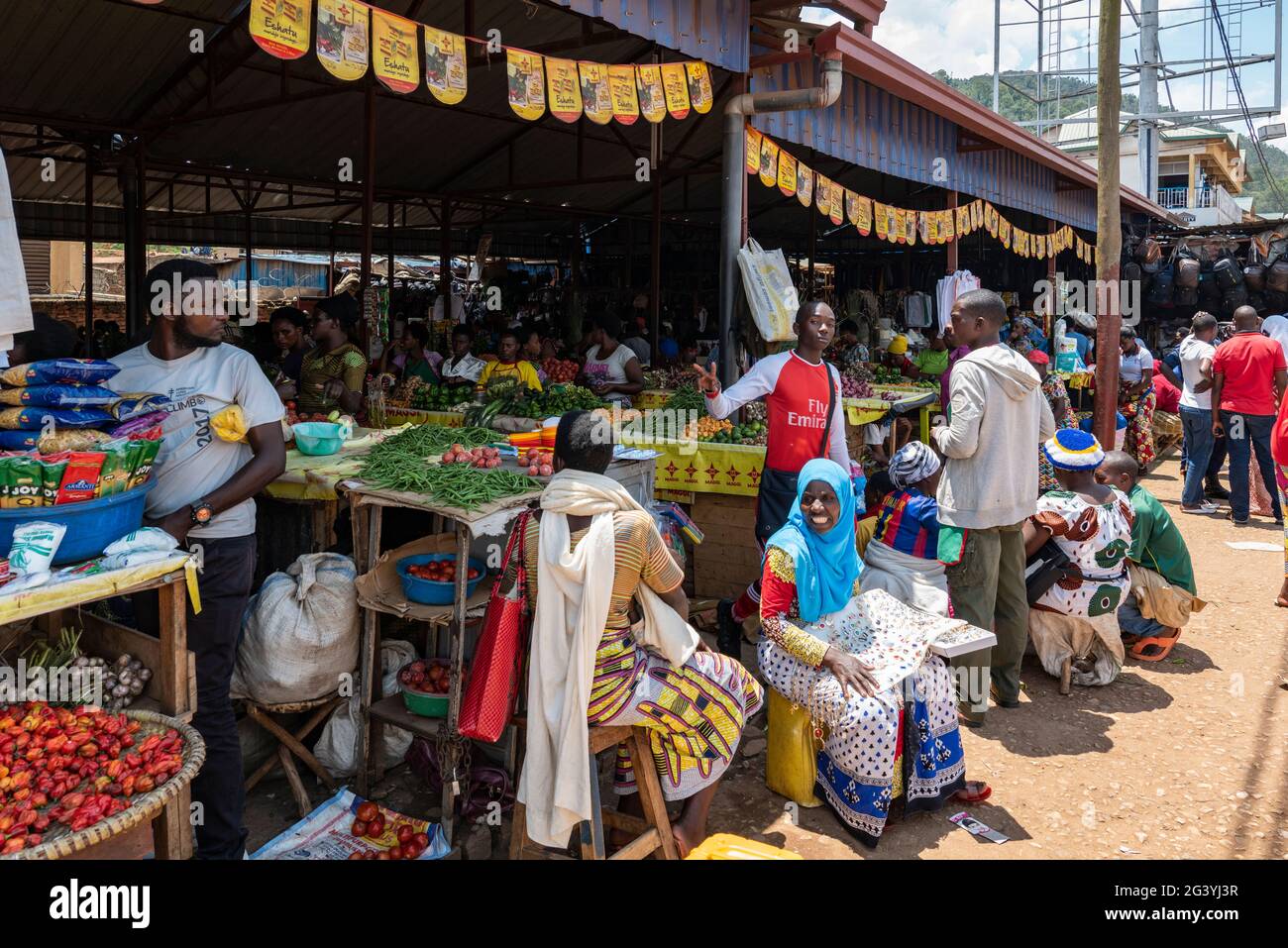 Fruit and vegetables for sale in the Kimironko market, Kigali, Kigali