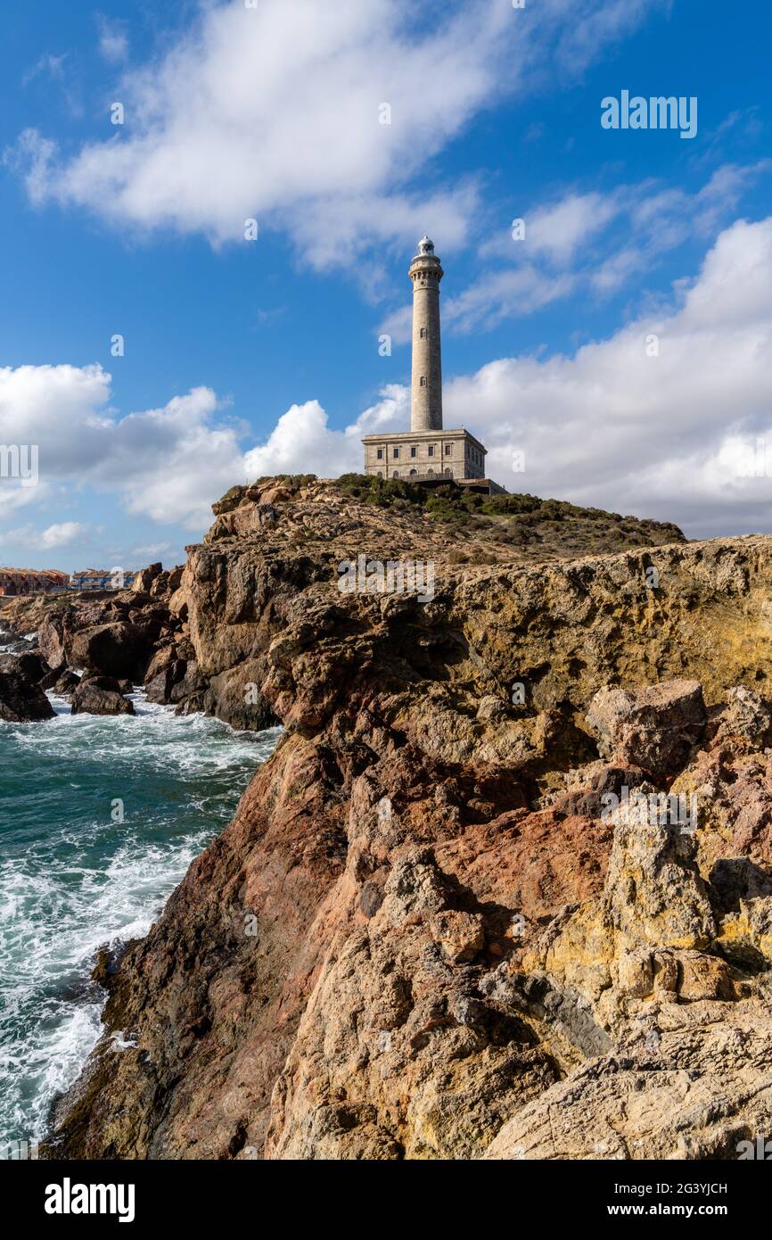 A vertical view of the lighthouse at Capo Palos in Murcia in ...