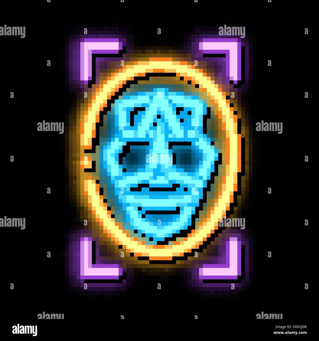 facial recognition technology neon glow icon illustration Stock Vector