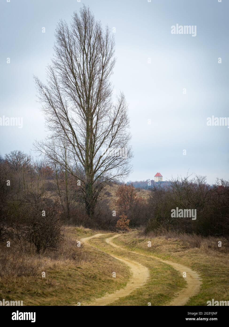 Path to a small chapel on a hill in Burgenland Stock Photo
