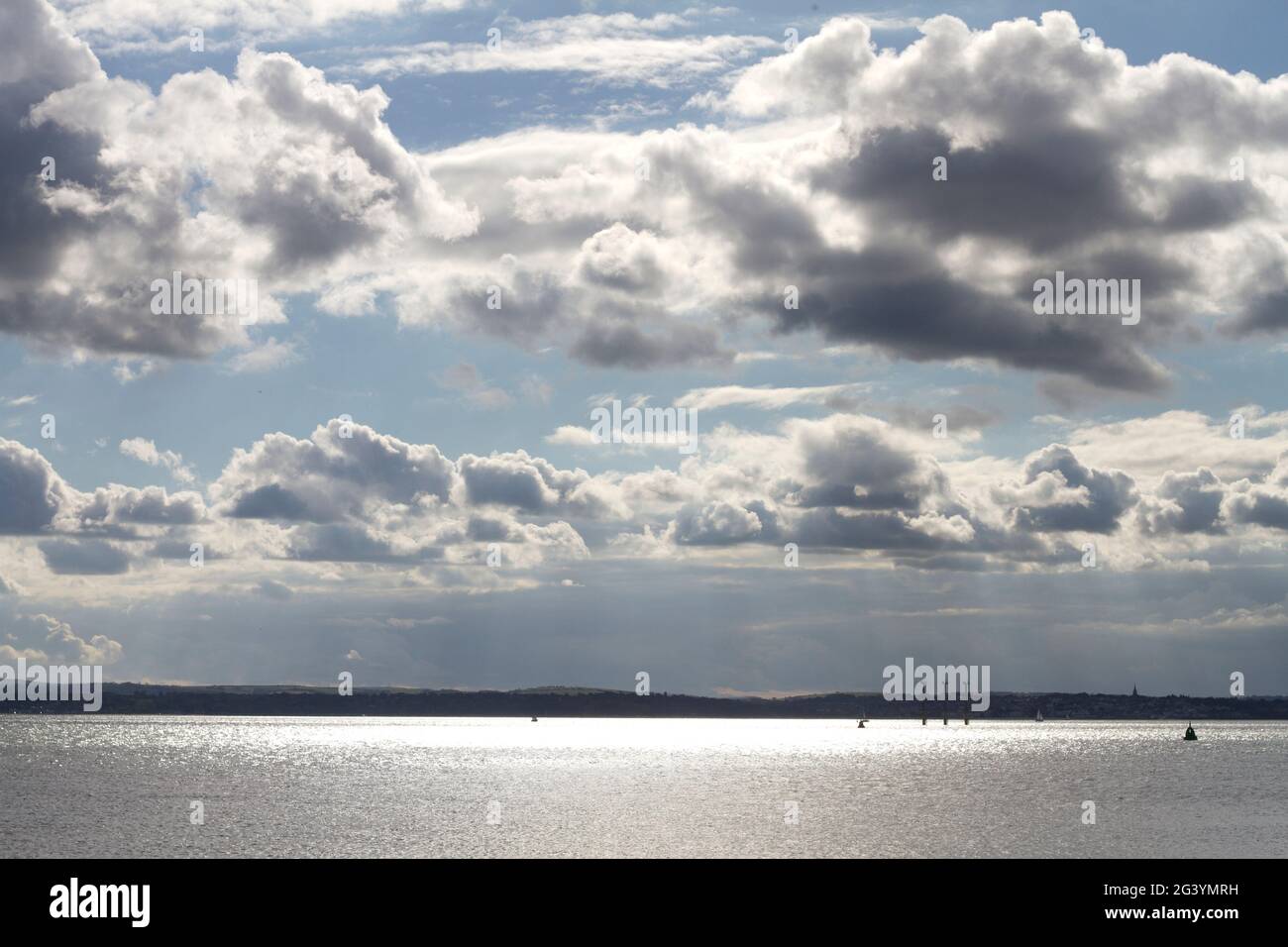 Sea and skyscape from Southsea beach in the south of England, looking out at the Isle of Wight. Stock Photo