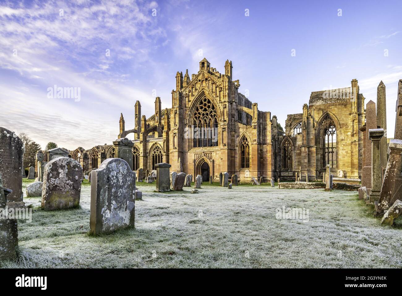 Melrose Abbey in the Frost Stock Photo