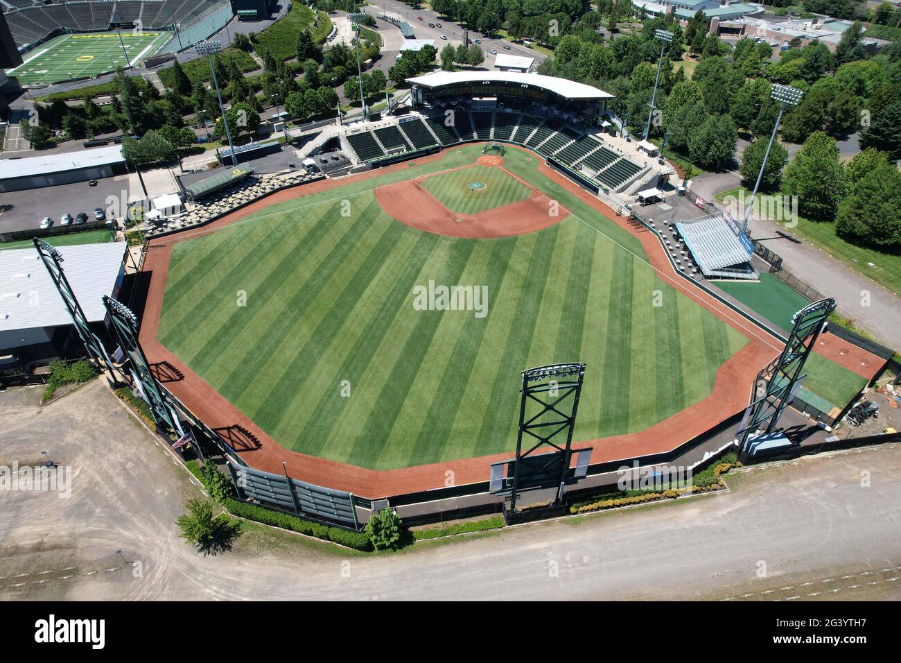 An aerial view of PK Park on the campus of University of Oregon