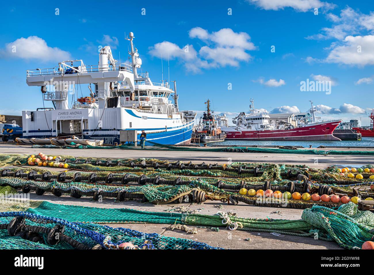 Fishing Nets Drying on the Quay, Fraserburgh, Scotland Stock Photo - Alamy