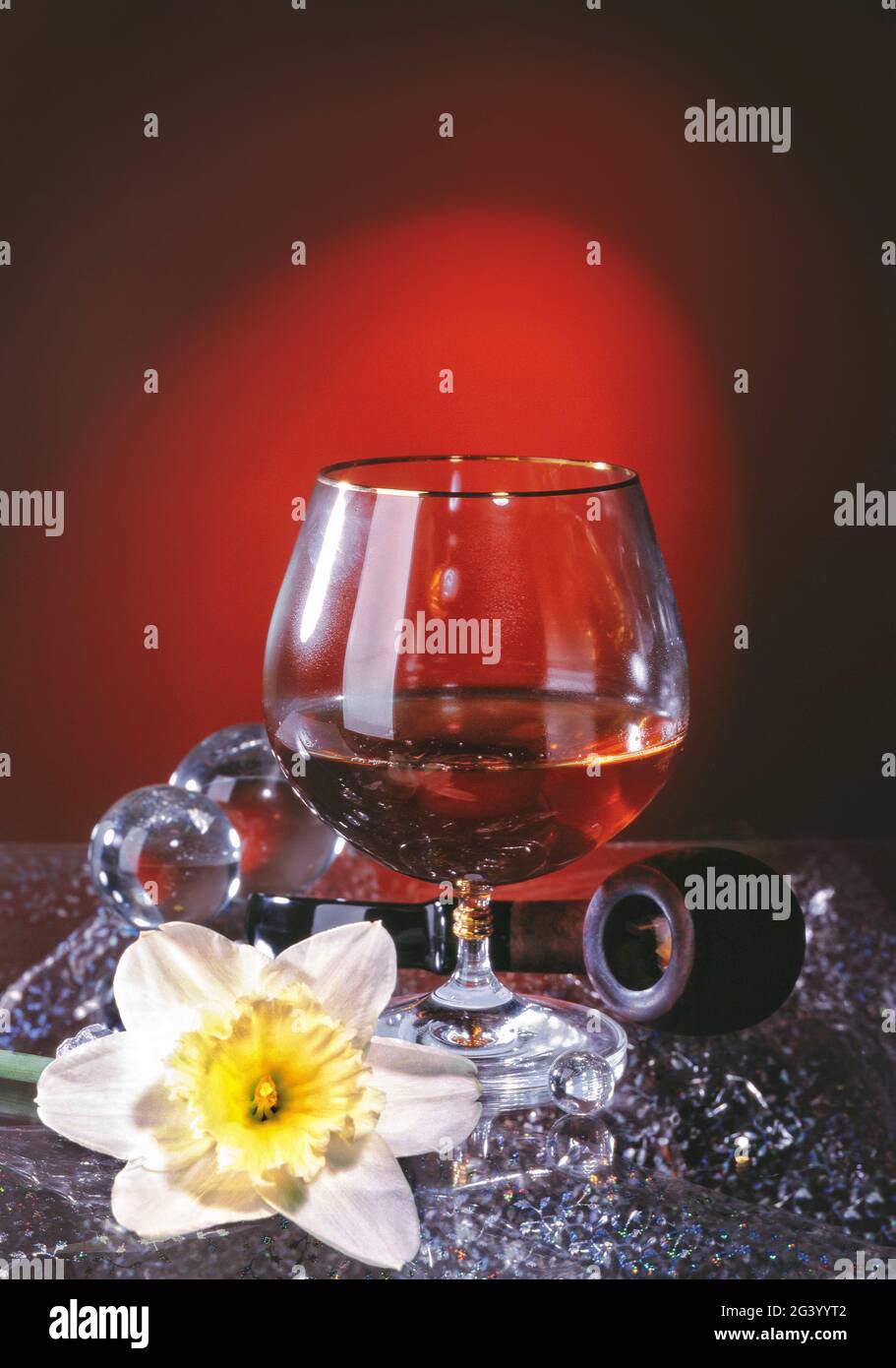 Still Life With Smoking Pipe, Glass And Flower Stock Photo