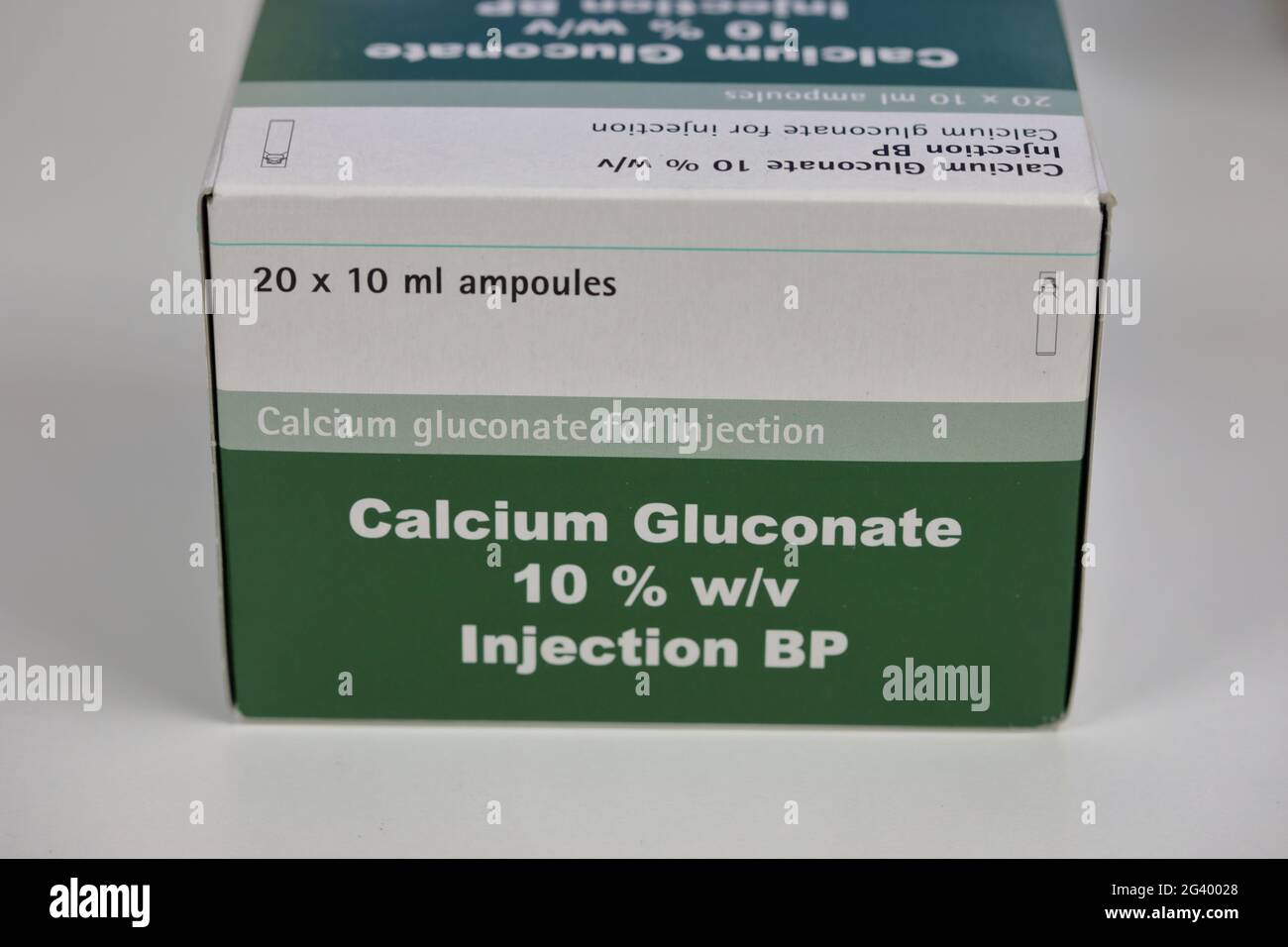 a box of Calcium Gluconate (C12H22CaO14) injection Stock Photo