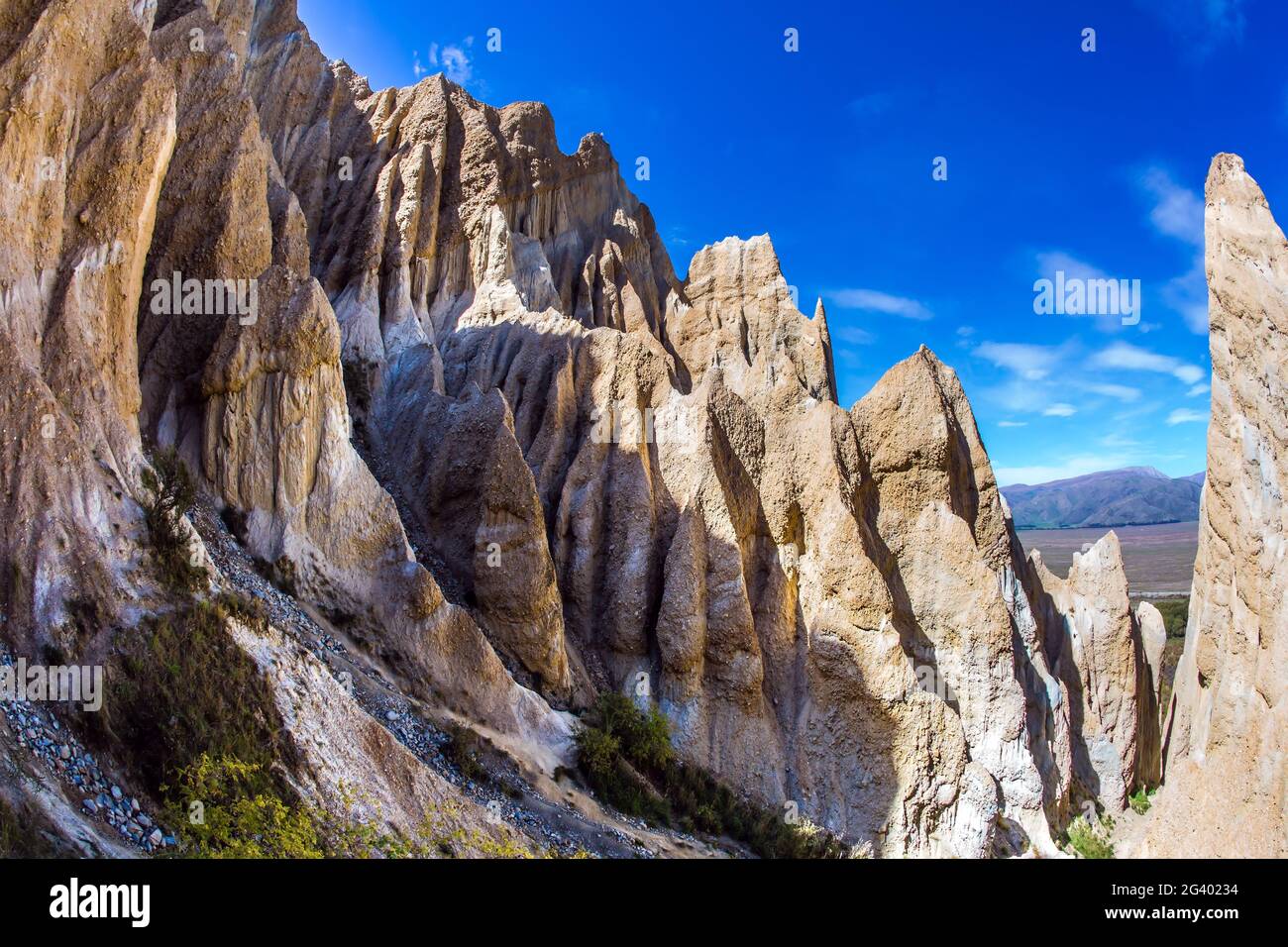 Clay Cliffs separated by ravines Stock Photo