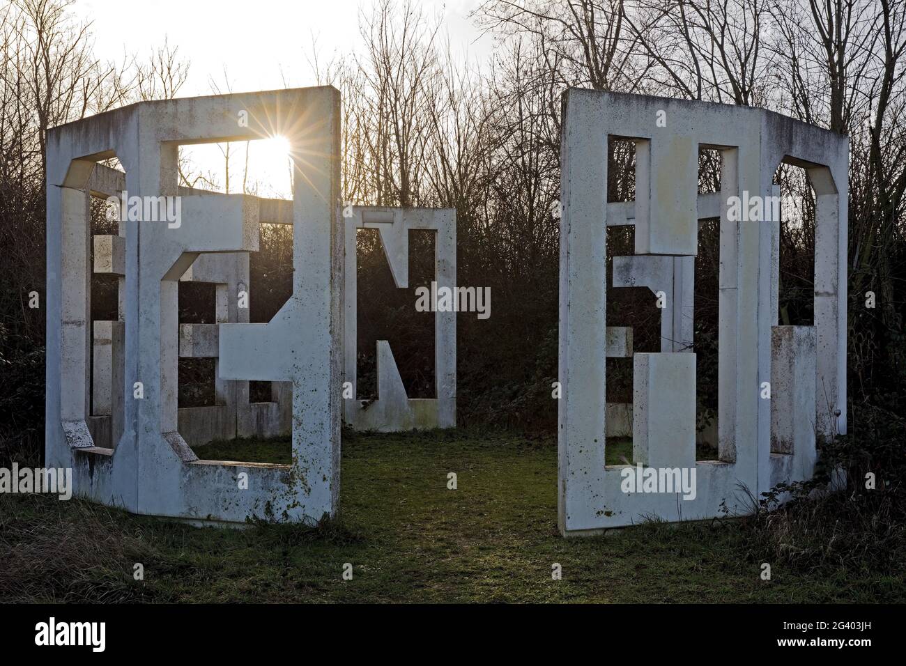 Concrete pavilion, entitled So fern so nah, artist Eva-Maria Joeressen, Inden, Germany, Europe Stock Photo