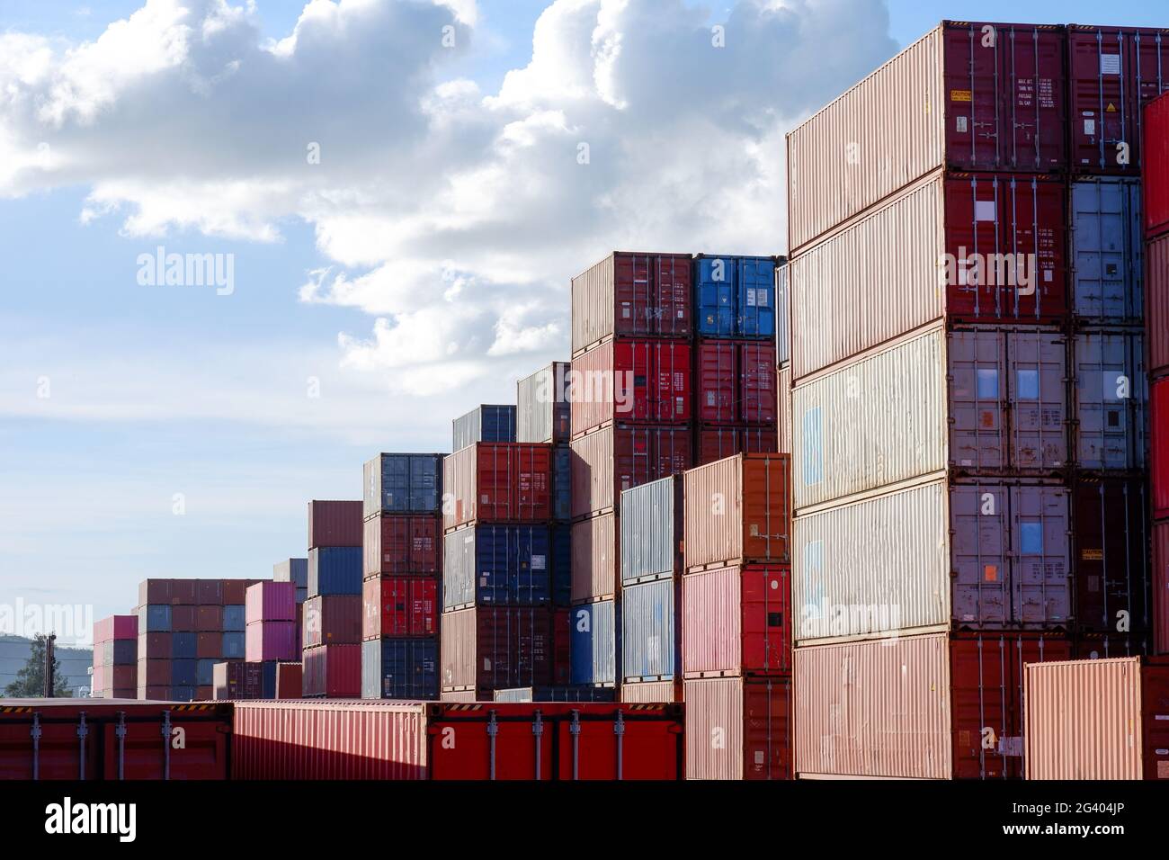 Arranging containers in the port Stock Photo