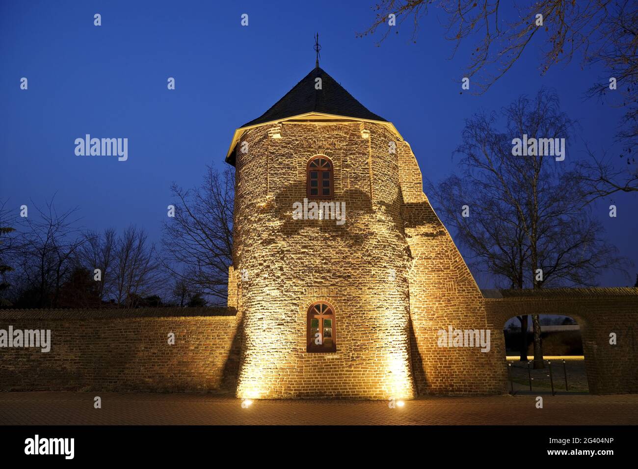 City wall in the evening, Xanten, Lower Rhine, North Rhine-Westphalia, Germany, Europe Stock Photo