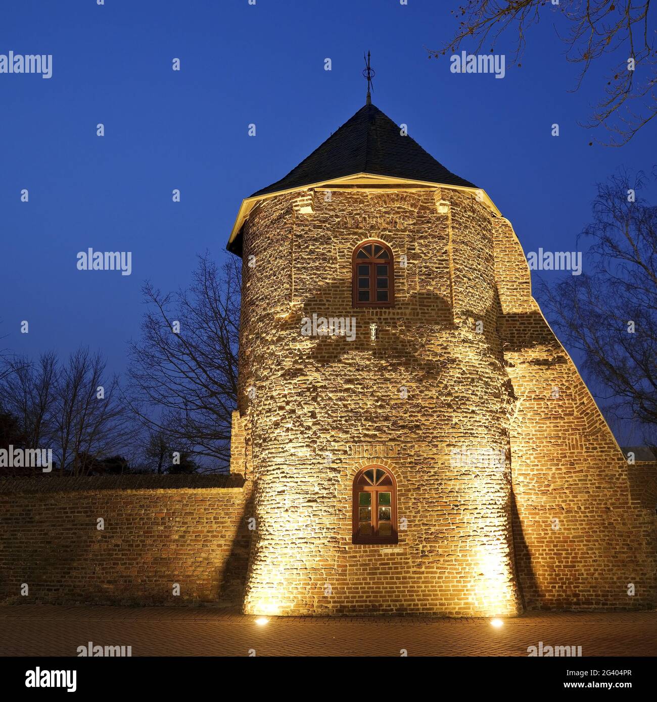 City wall in the evening, Xanten, Lower Rhine, North Rhine-Westphalia, Germany, Europe Stock Photo