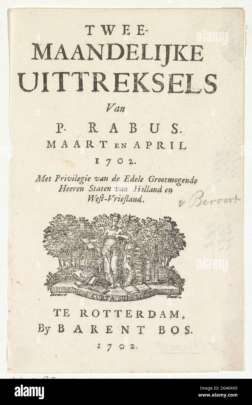 Title Vignet For: Petrus Rabus, two-month extracts, 1702.. Stock Photo