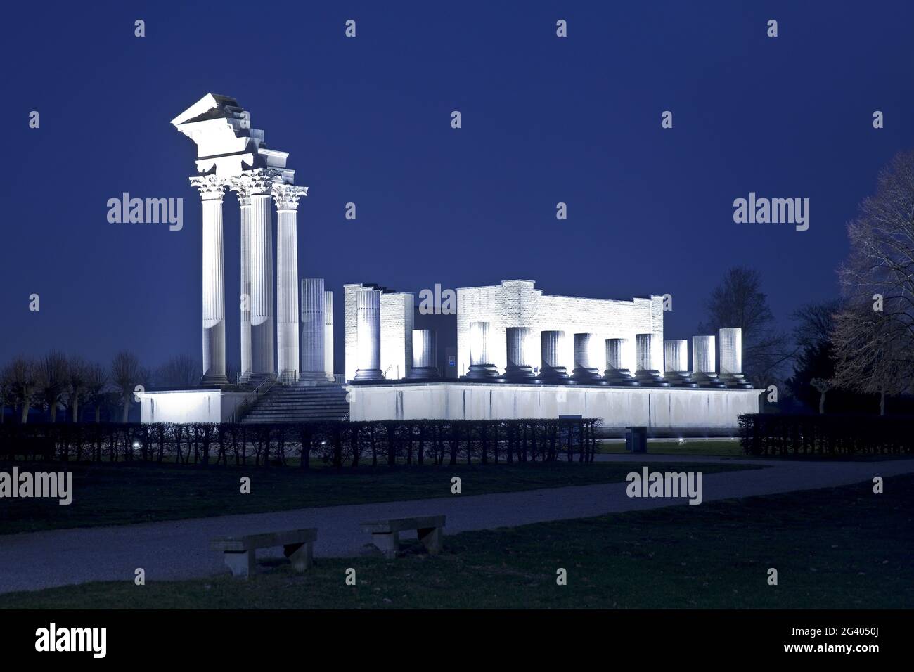 Roman port temple in the evening, Xanten Archaeological Park, Xanten, Lower Rhine, Germany, Europe Stock Photo