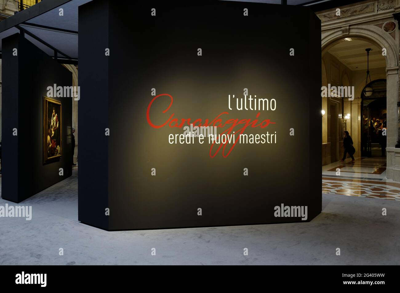 Italian painting exhibition of Caravaggio and his heirs, at Le Gallerie d'Italia museum, in Milan. 2018. Stock Photo