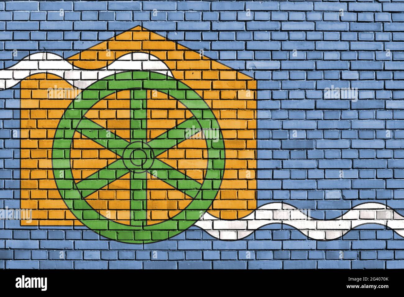Flag of Cromford painted on brick wall Stock Photo