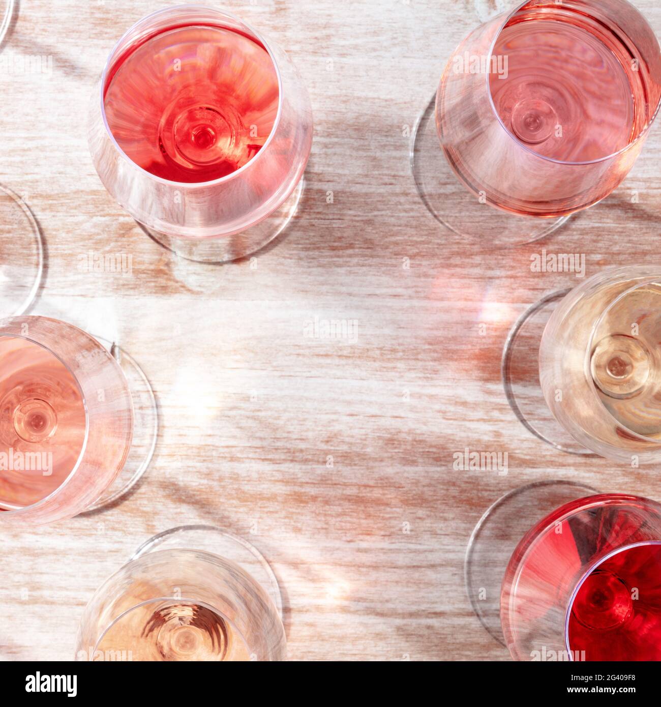 Square wine frame with various wineglasses, top shot Stock Photo
