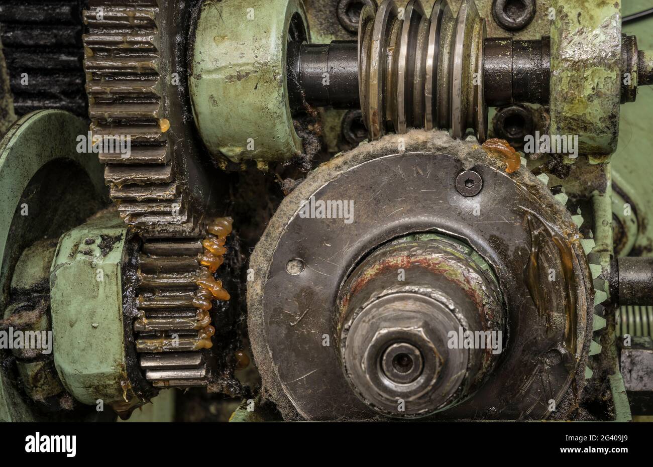 worm gearing on a historic machine Stock Photo
