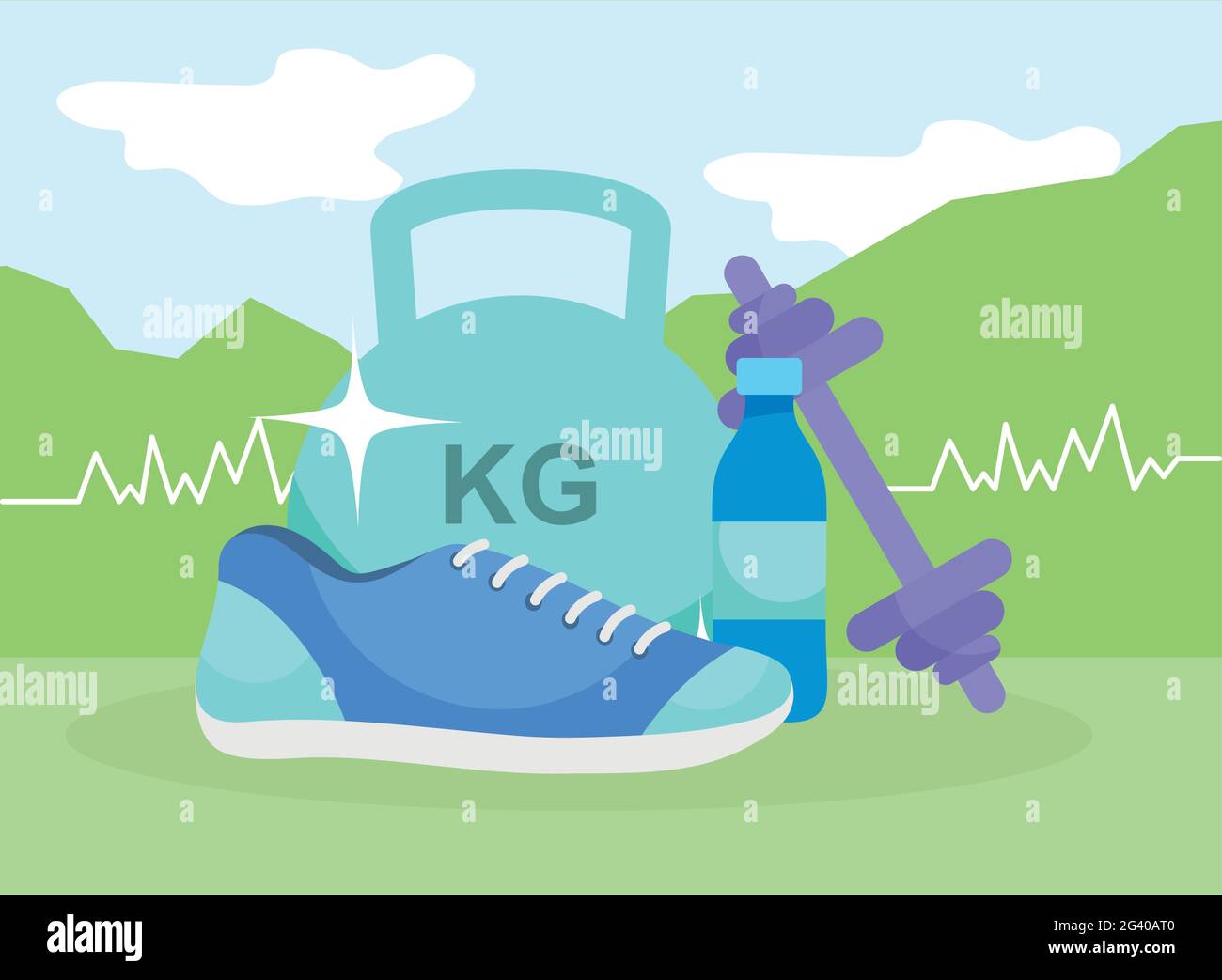 Fitness weights shoe and bottle Stock Vector