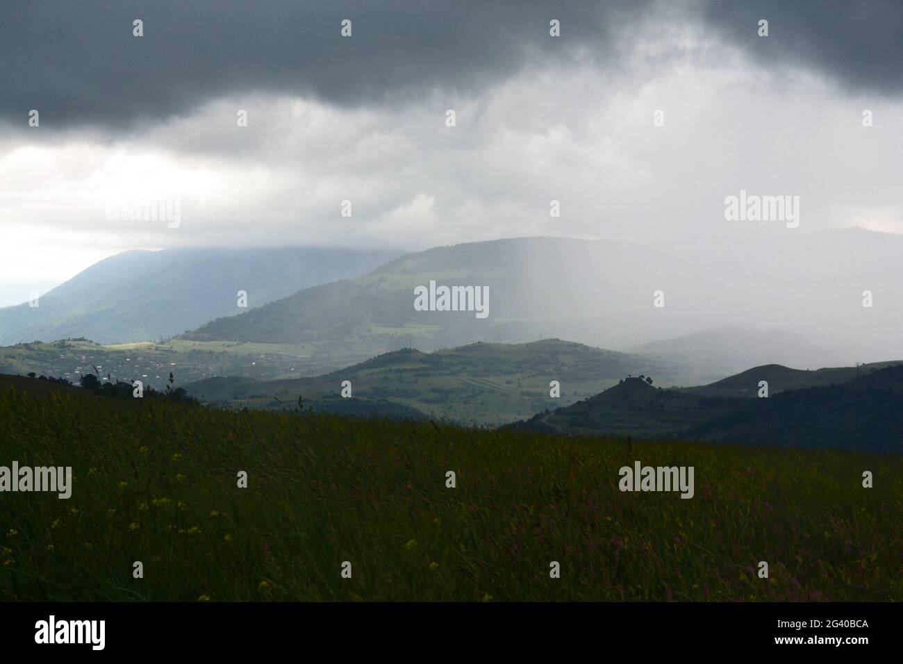 Fields and meadows before thunderstorm Stock Photo - Alamy