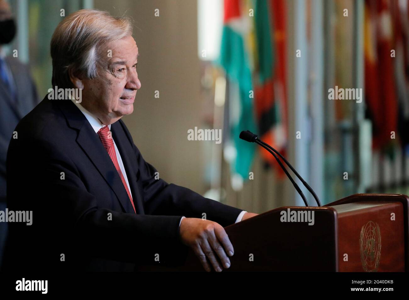 U N Secretary General Antonio Guterres Speaks As U N General Assembly Appointed Him For A Second Five Year Term From January 1 22 In New York City New York U S June 18 21 Reuters Andrew Kelly