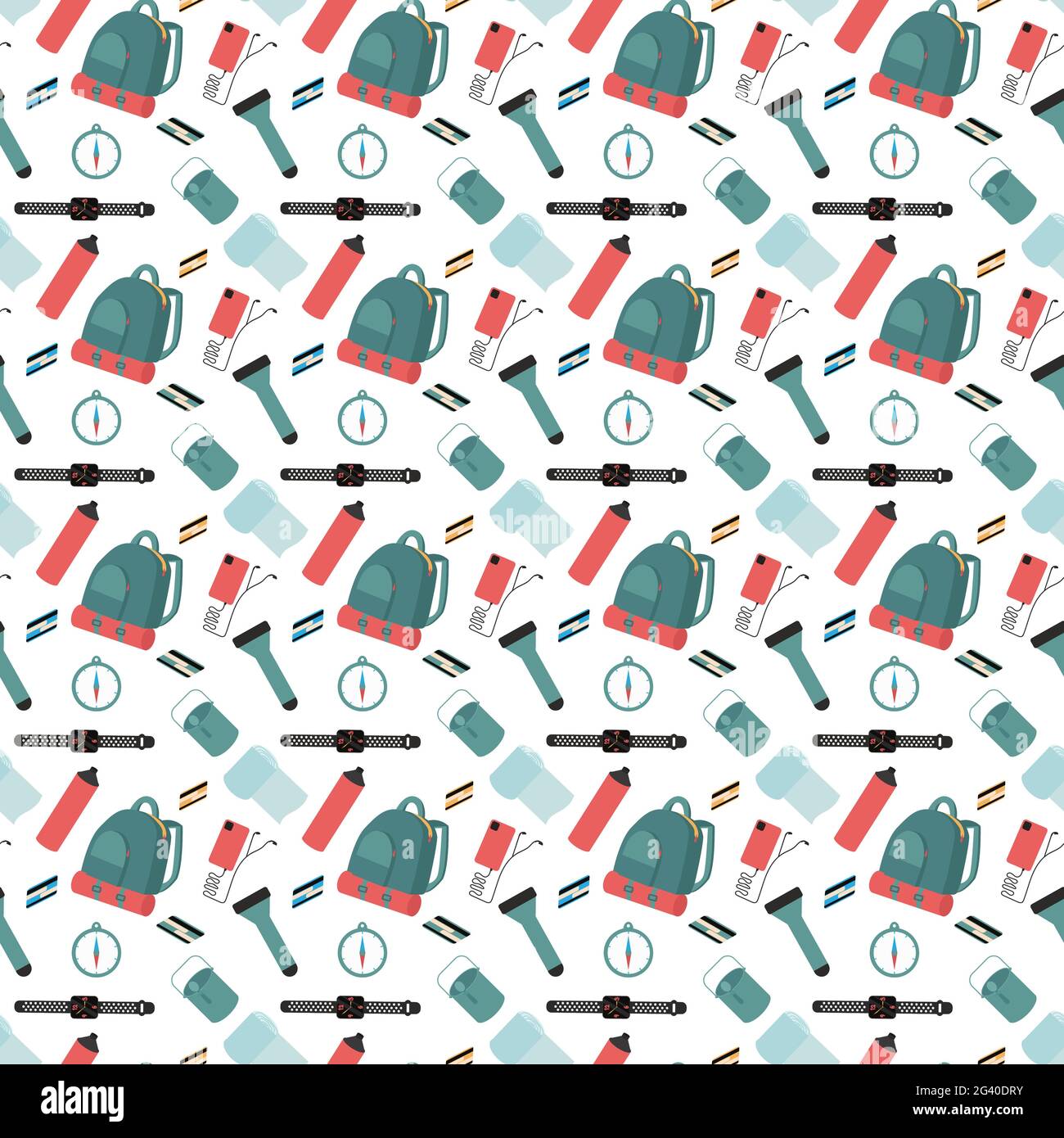 Turistic items seamless pattern vector illustration. Tourizm pattern Stock Vector