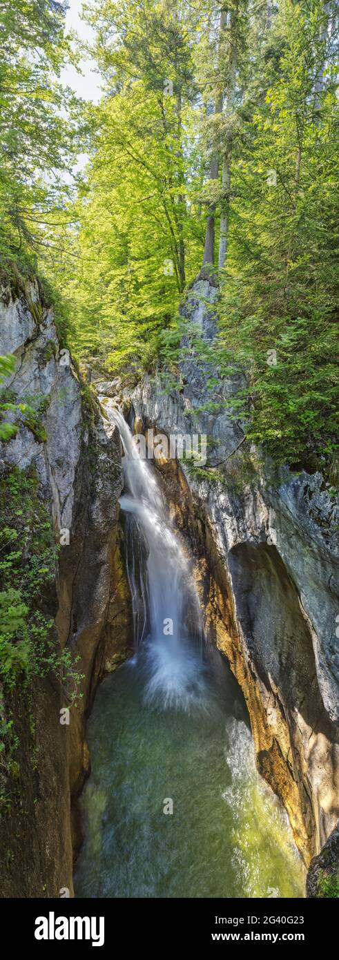 Waterfall at Tatzelwurm, Auerbach, Mangfall Mountains, Hockkant Panorama, Bavaria, Germany Stock Photo