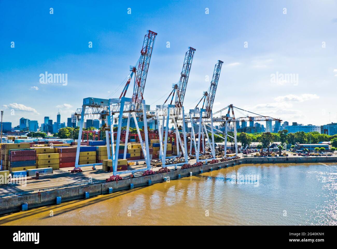 Row of cranes at New Port (Puerto Nuevo) - Buenos Aires, Argentina. #1208SA Stock Photo