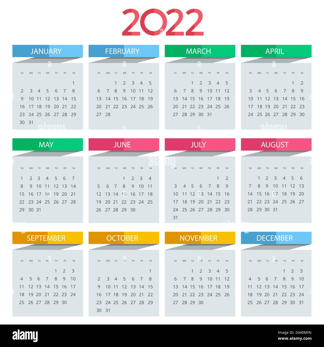 Calendar Planner for 2022. Calendar template for 2022. Stationery
