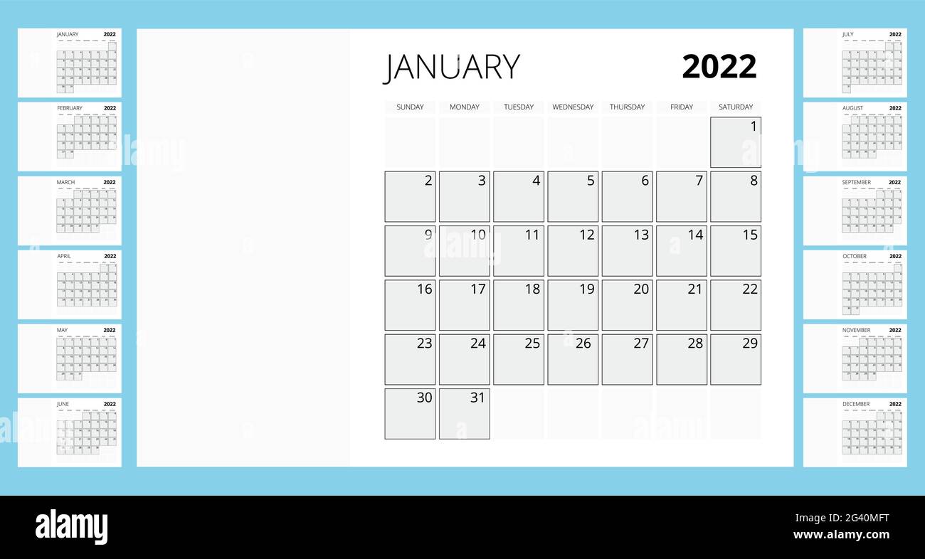 Calendar Planner for 2022. Calendar template for 2022. Stationery
