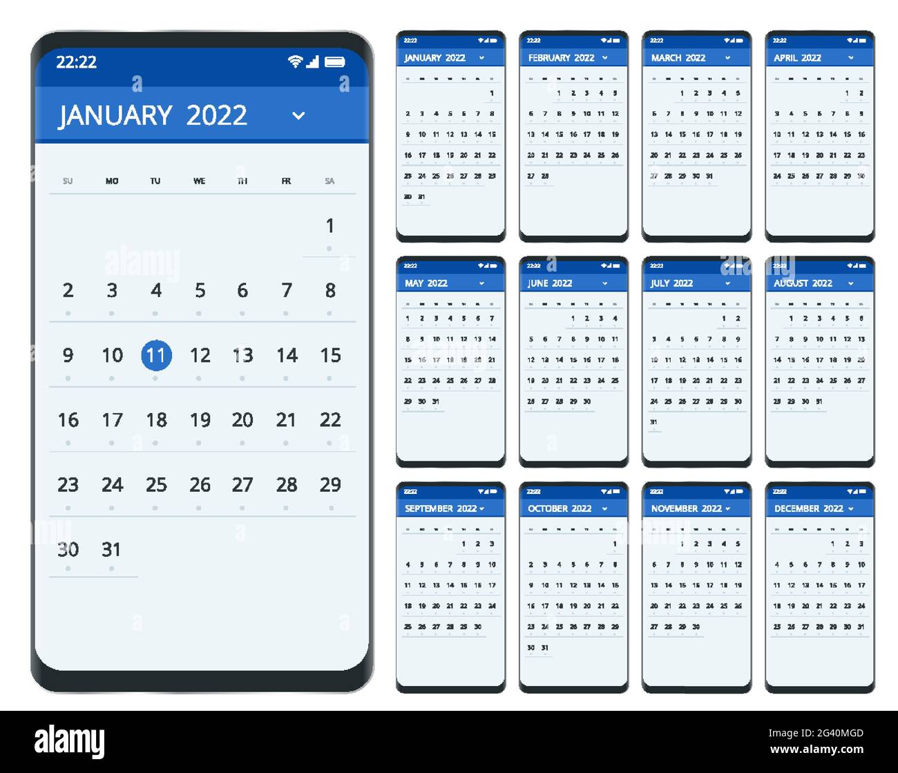Calendar Planner for 2022. Calendar template for 2022. Stationery