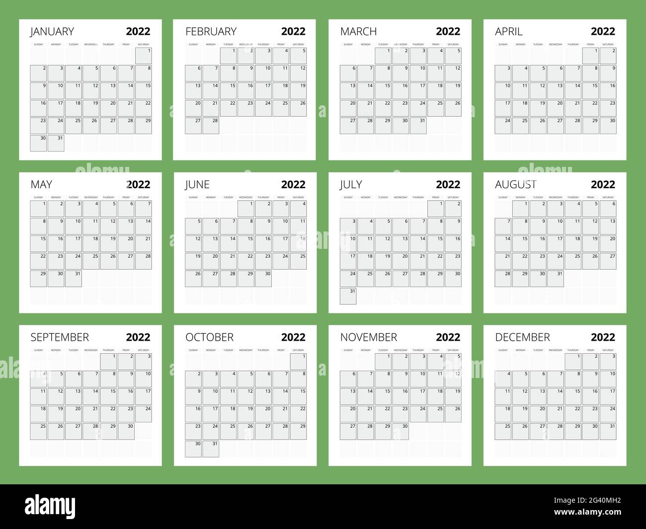 Calendar Planner for 2022. Calendar template for 2022. Stationery