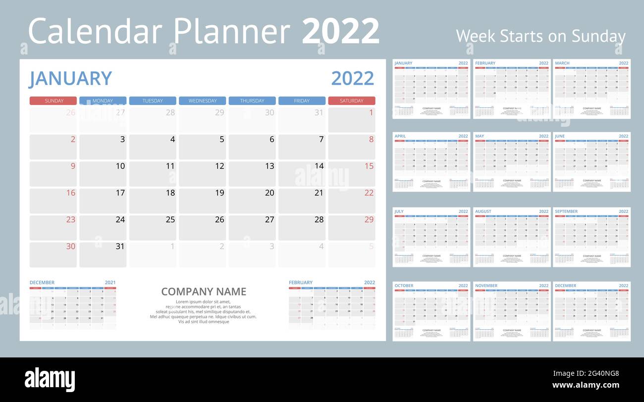 Calendar Planner for 2022. Calendar template for 2022. Stationery