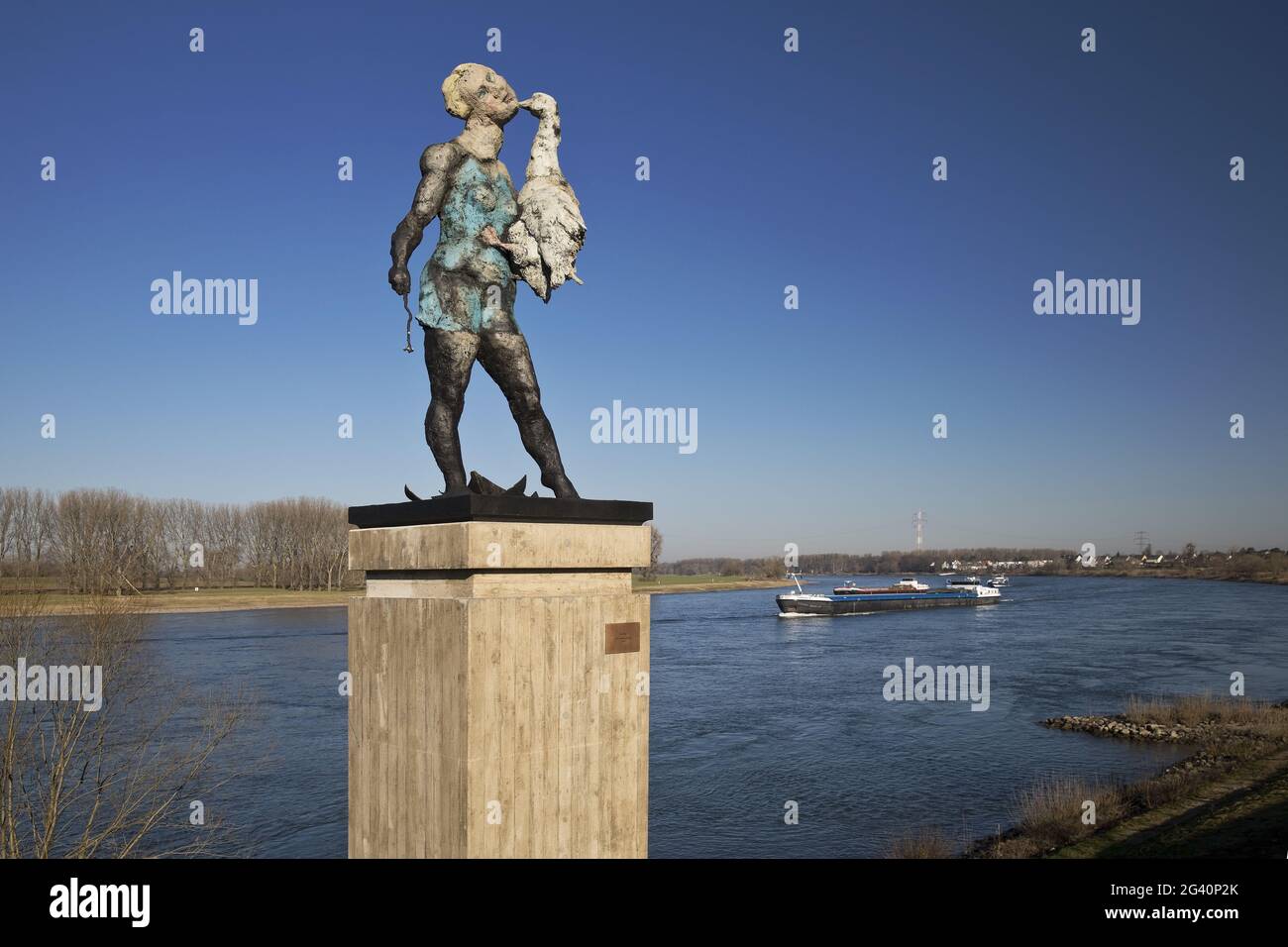 Sculpture Leda on the banks of the Rhine, artist Markus Luepertz, Monheim am Rhein, Germany, Europe Stock Photo